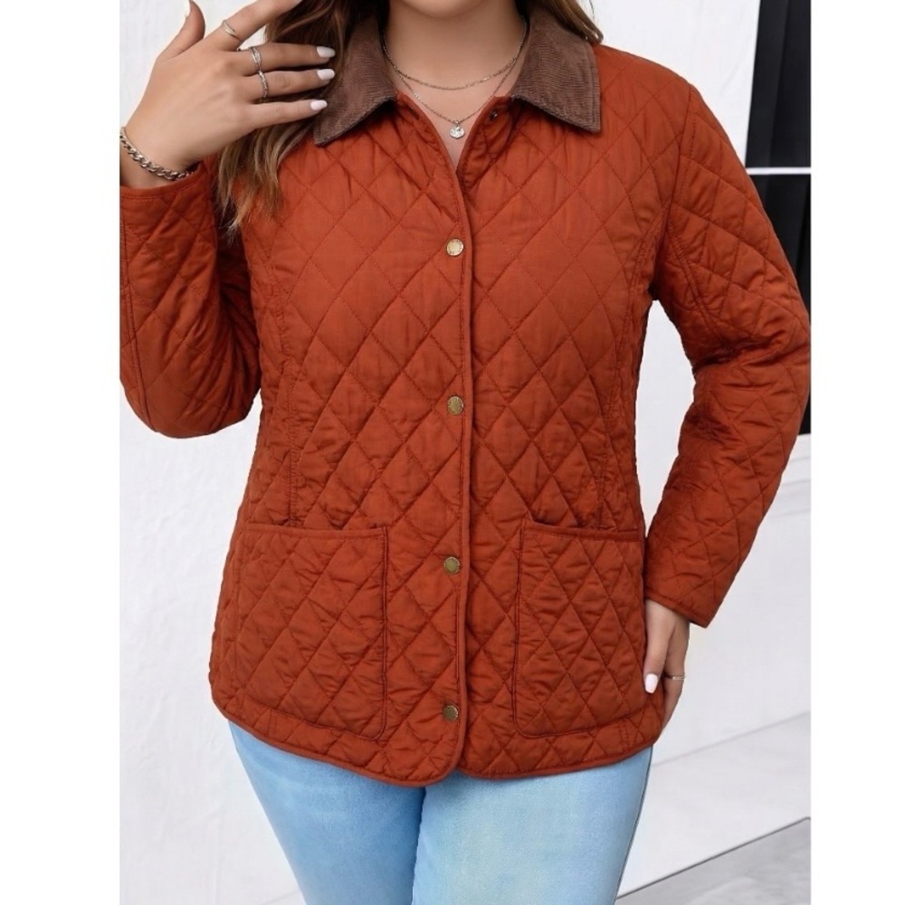GH Bass Jacket 1X Womens Equestrian Rust Quilted Barn Corduroy Collar Pockets